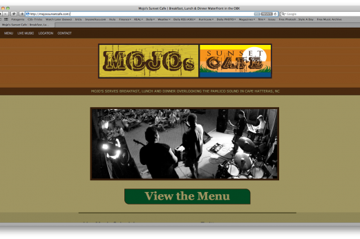 Mojo's sunset Cafe website design screen shot