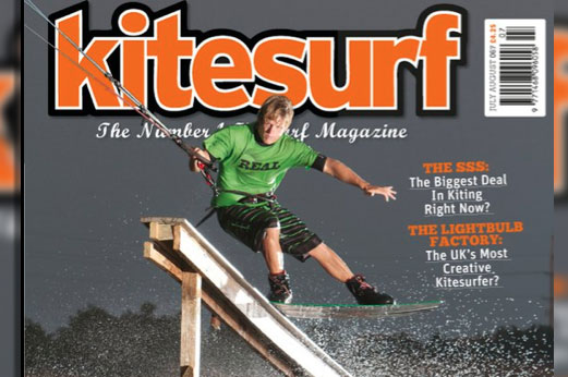Pro Kiteboarder Brandon Scheid on the cover of Kitesurf Magazine