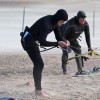 a kiteboarder prepaired to launch