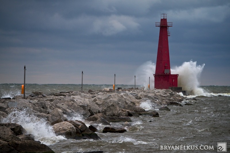 Muskegon Lighthouse on a stormy day