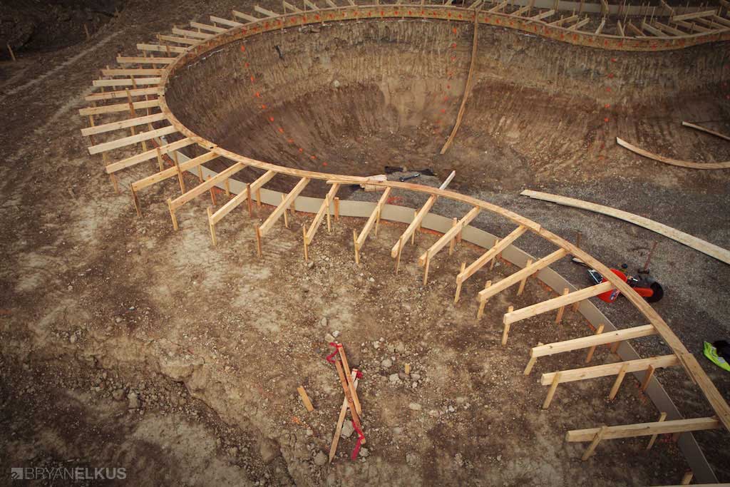 The framing of the coping for the ann arbor skatepark's clover bowl