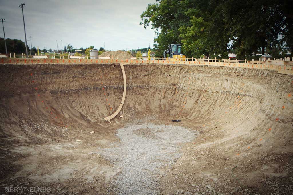construction of the ann arbor skatepark's kidney bowl ready for rebar
