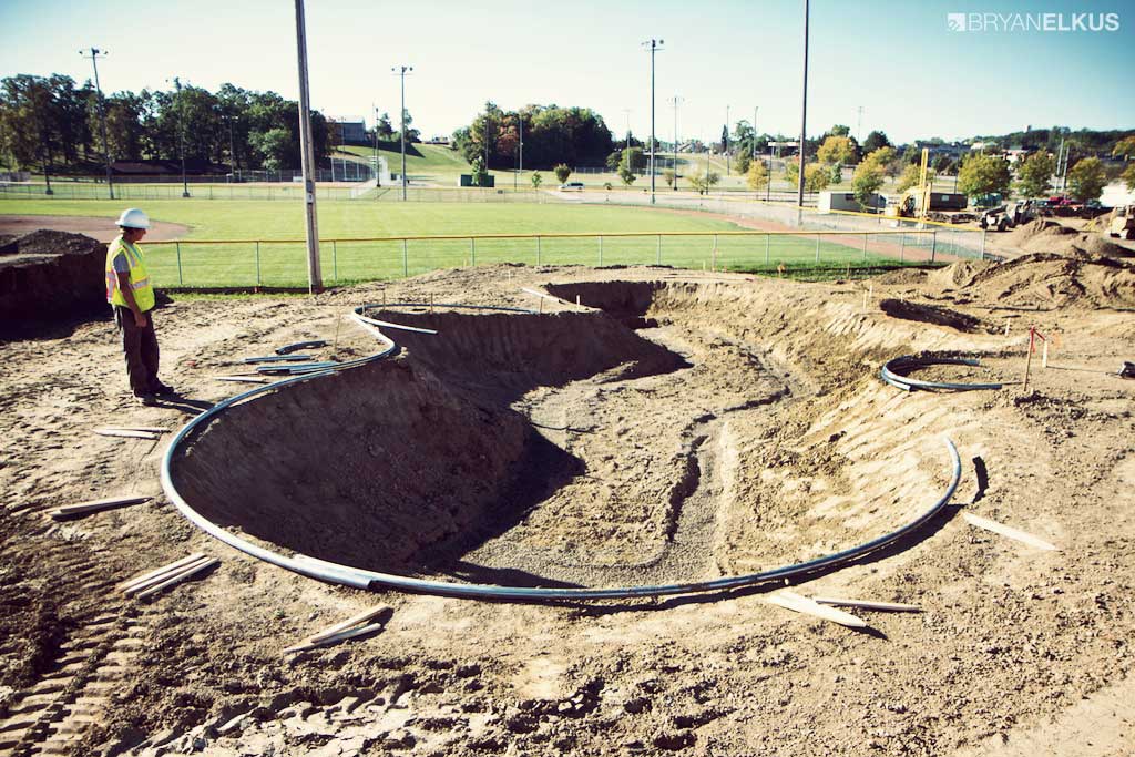 construction of the ann arbor skatepark's snake run