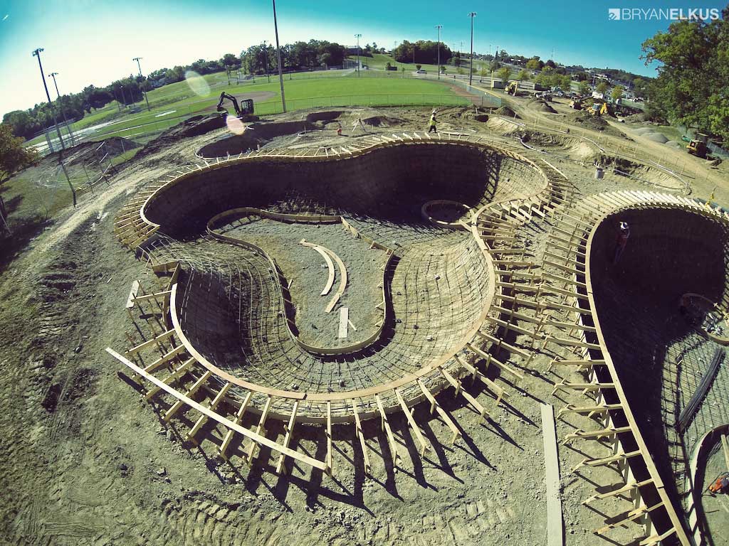 overview of the construction of the ann arbor skatepark's clover bowl