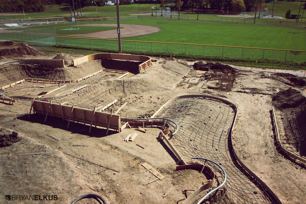 view of the snake run during construction at the Ann Arbor Skatepark in Michican