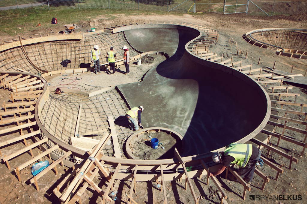 view of the clover bowl during construction at the Ann Arbor Skatepark in Michican
