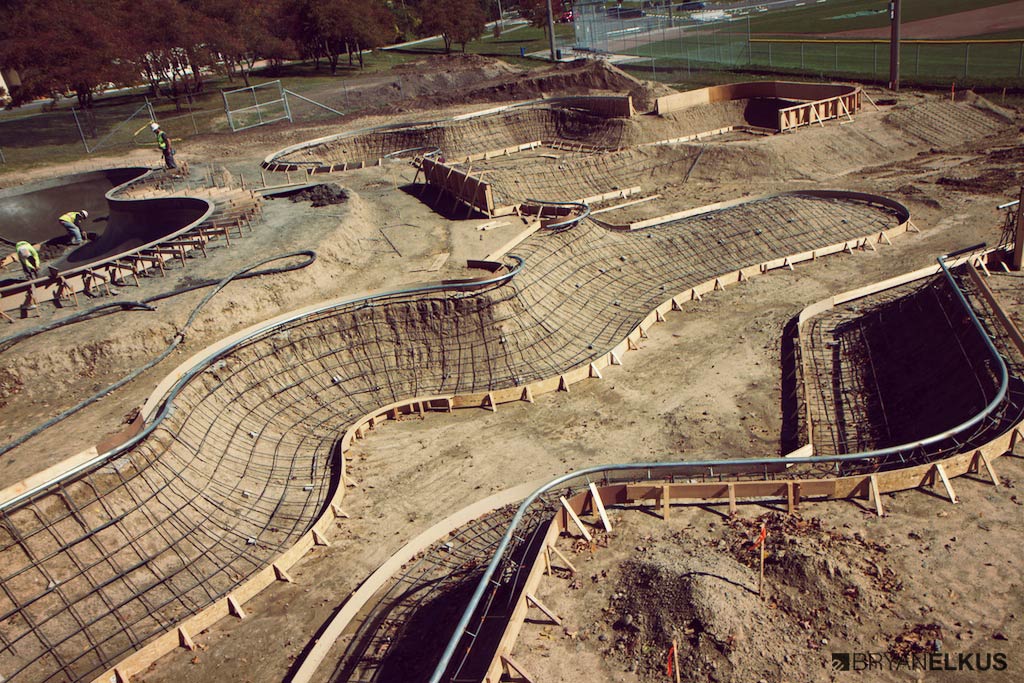 view of the snake run during construction at the Ann Arbor Skatepark in Michican