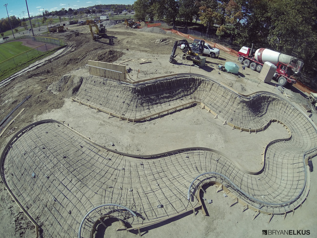 The rebar of the snake run during the ann arbor skatepark construction