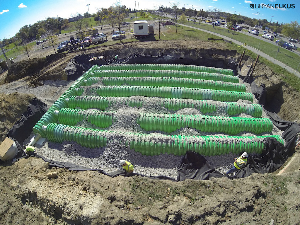 The water retention system being installed during the ann arbor skatepark construction