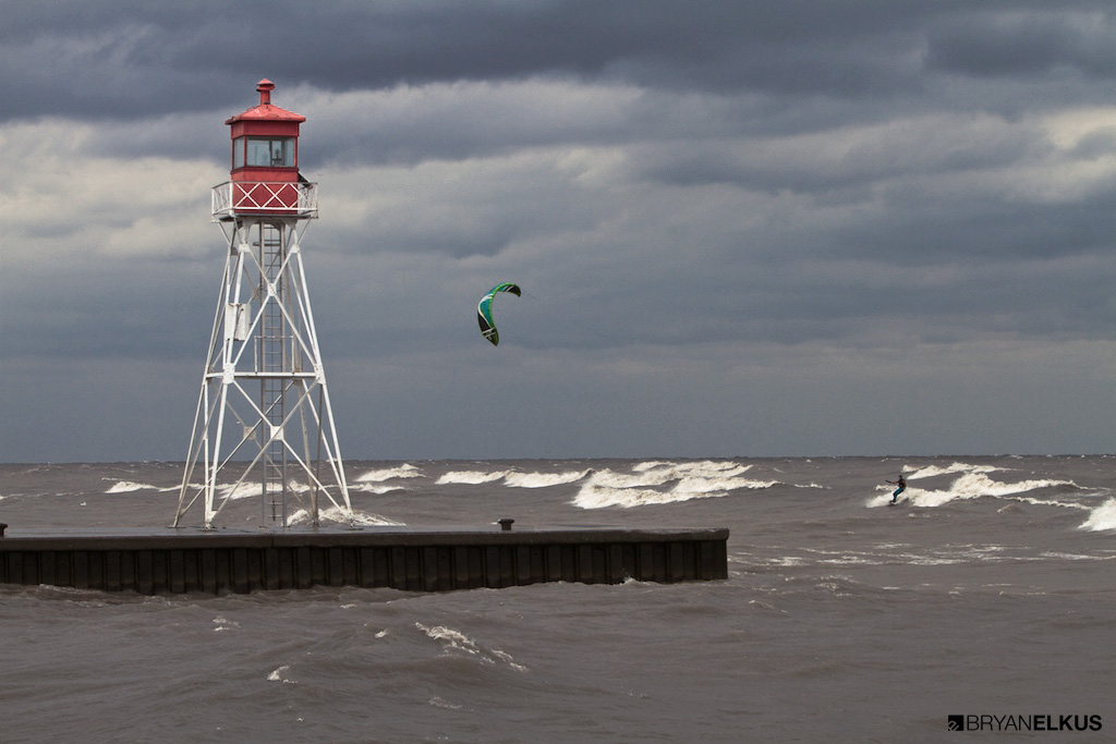 a kitesurfer on lake erie