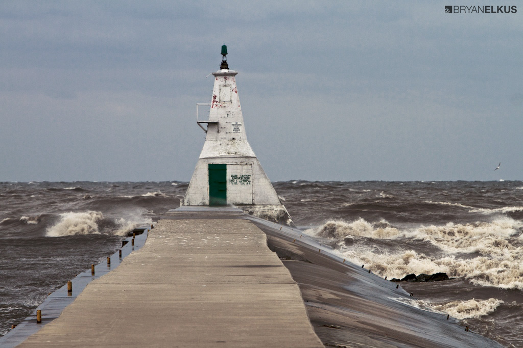 a view of the Erieau Lighthouse on a stormy day